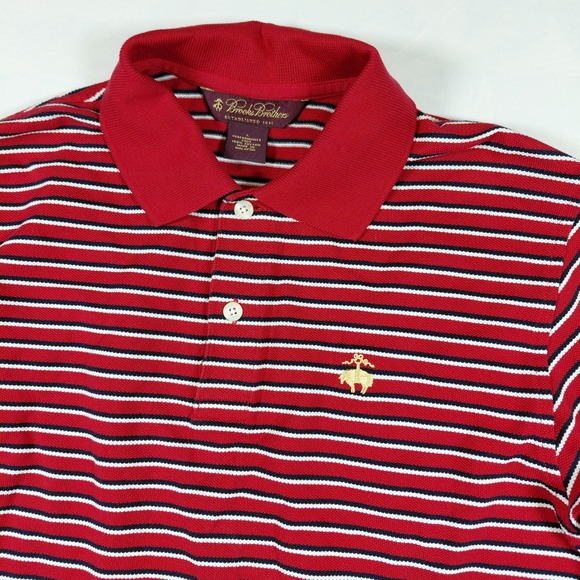 Brooks Brothers Other - Brooks Brothers Mens Large Red White Blue Striped Performance Knit Polo Shirt